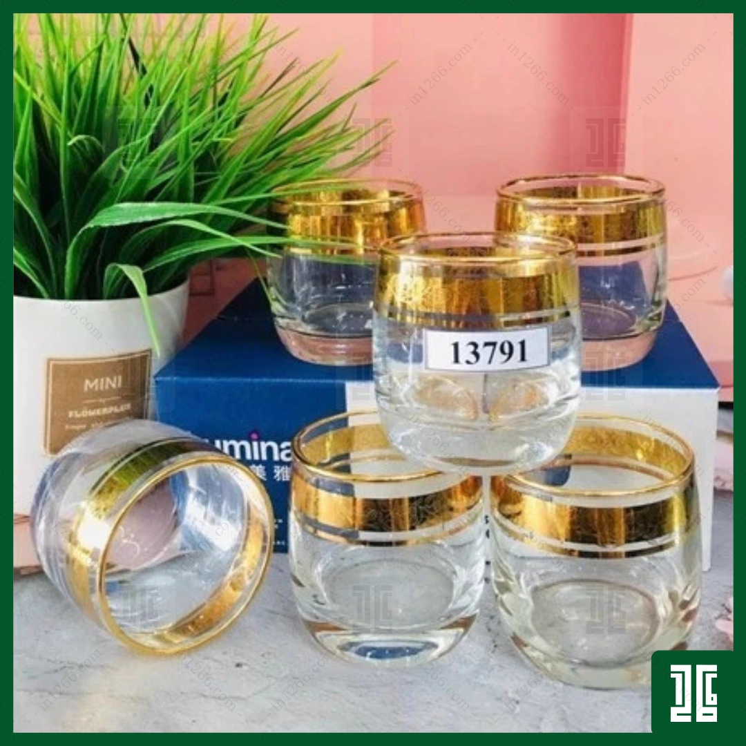 Bộ 6 chiếc Cốc Luminarc khảm vàng 13791, chính hãng Luminarc Pháp nhập khẩu, dung tích ~200ml