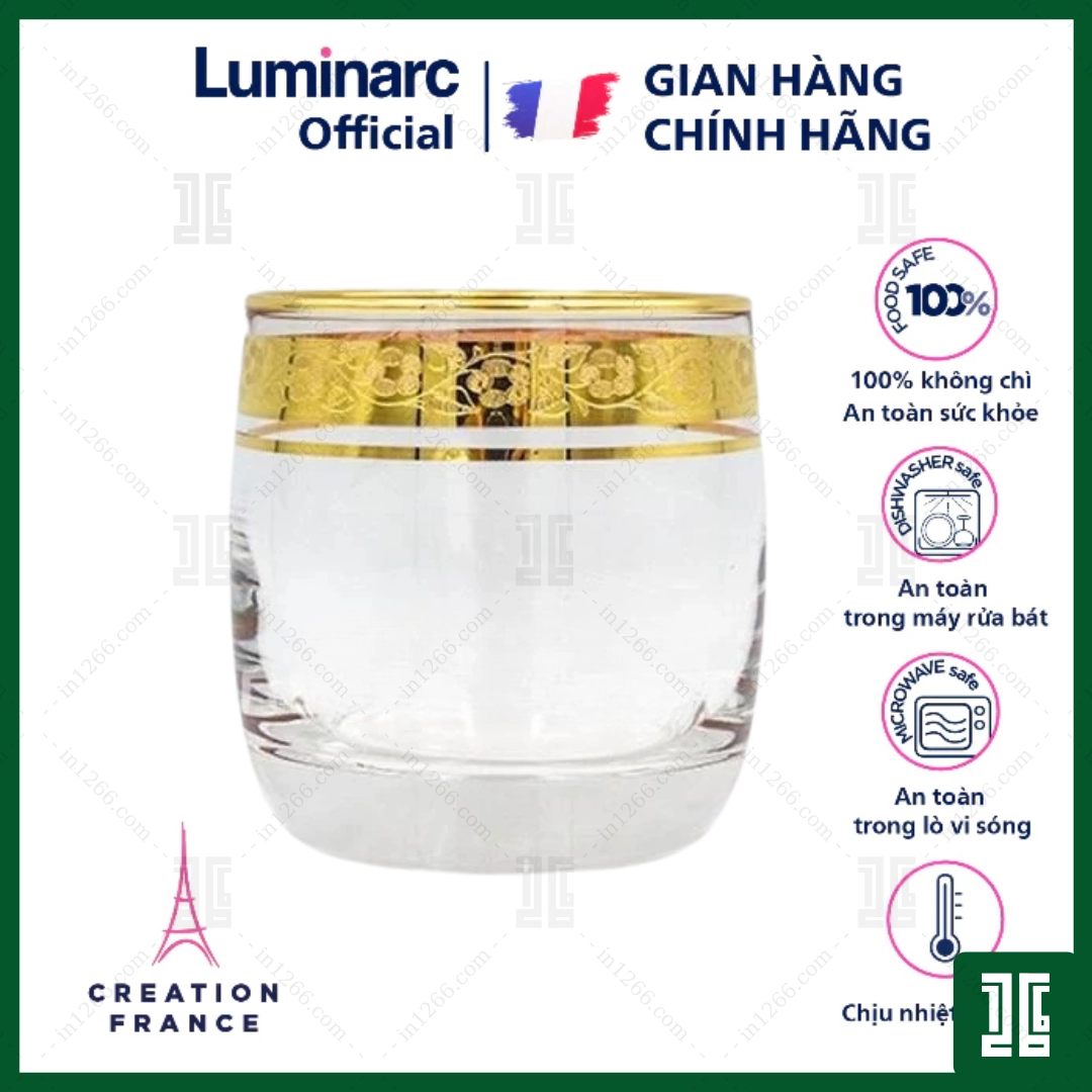 Bộ 6 chiếc Cốc Luminarc khảm vàng 13791, chính hãng Luminarc Pháp nhập khẩu, dung tích ~200ml