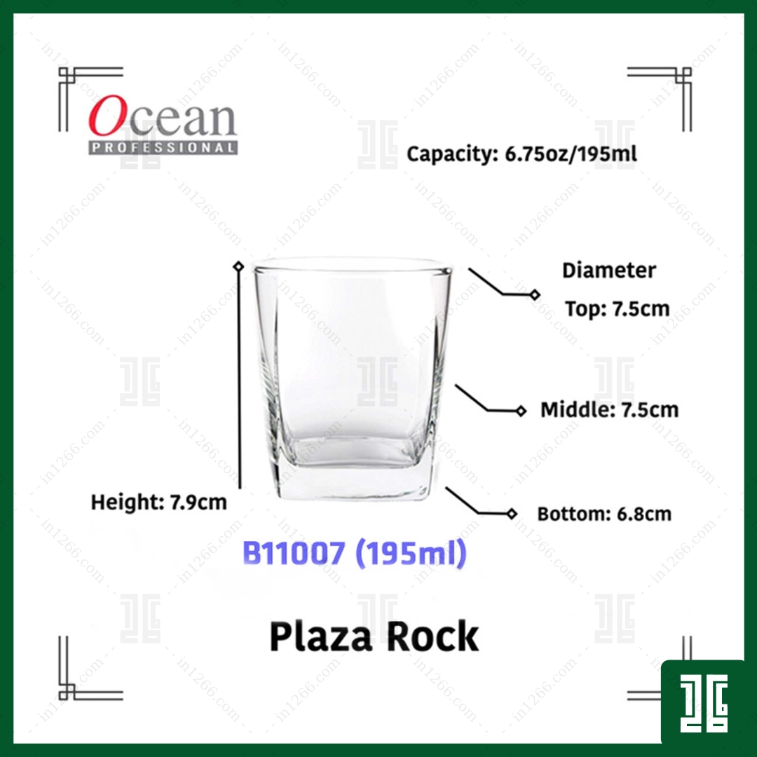 Bộ 6 Cốc Thủy Tinh Đáy Vuông Lùn Plaza Cỡ Nhỏ-B11007-195ml