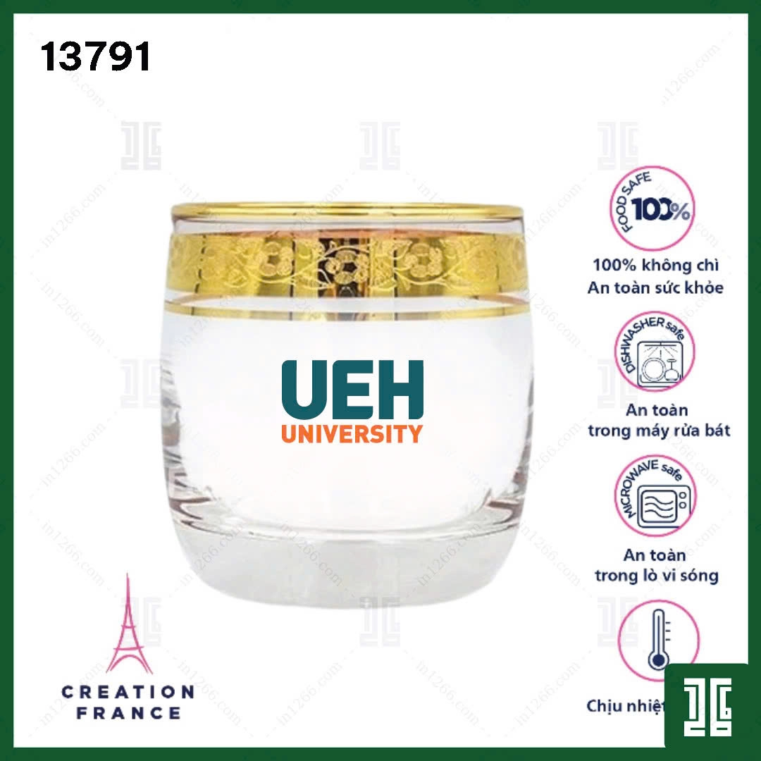 Bộ 6 chiếc Cốc Luminarc khảm vàng 13791, chính hãng Luminarc Pháp nhập khẩu, dung tích ~200ml